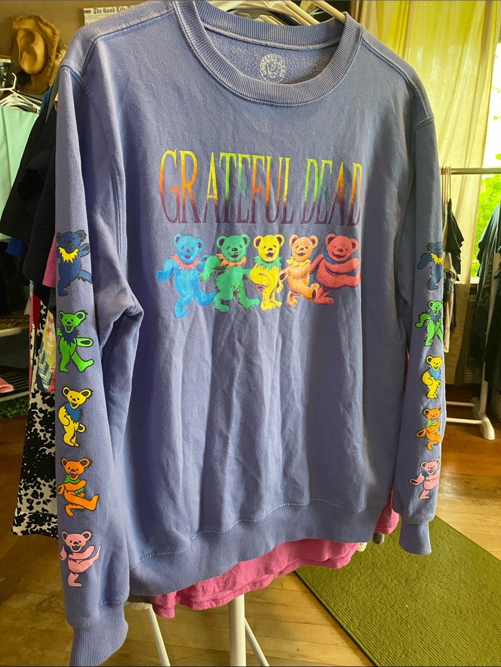 Grateful Dead Lavender Fleece Lined Crewneck with Rainbow Dancing Bears - Picture 4 of 5